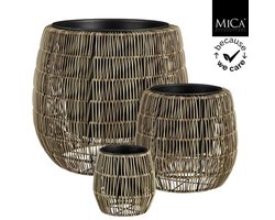 Mica - bloempot - plantenbak - Pancho pot rond grijs set van 3 - h40xd45cm