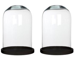 Mica Decoration Stolp Hella - 2x - glas zwart eikenhout - 21 x 30 cm - Home Deco stolpen