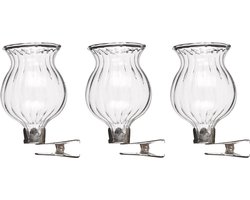 Mica Decorations - 3x Vaasjes transparant glas met clip - 6 x 4 cm - Vaas met bevestigingsclip - woondecoratie / woonaccessoires