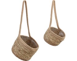 Mica Decorations Anne Hangende Bloempot - Set van 2 - H20 x Ø25 cm - Zeegras - Lichtbruin