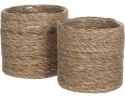Mica Decorations Atlantic Plantenmand - Set van 2 - H20 x Ø20 cm - Zeegras - Lichtbruin