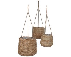 Mica Decorations Avalon Hangpot - Set van 3 - H90 x ؝30 cm - Zeegras - Lichtbruin