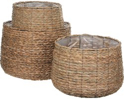 Mica Decorations Avalon Plantenmand - Set van 3 - H32 x Ø44 cm - Zeegras - Lichtbruin