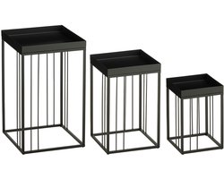 Mica Decorations Beth Bijzettafel – Set van 3 – Bijzettafels Woonkamer – Salontafel – Tafeltje – Koffietafel – Bijzettafeltjes Woonkamer IJzer – 30 x 30 x 50 cm – Zwart