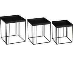 Mica Decorations Beth Bijzettafel – Set van 3 – Bijzettafels Woonkamer – Salontafel – Tafeltje – Koffietafel – Bijzettafeltjes Woonkamer IJzer – 45 x 45 x 52 cm – Zwart