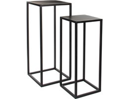 Mica Decorations BIjzettafels Goa - 2 stuks - metaal - zwart - 70 cm - plantenhouder/plantentafel - Woonaccessoires
