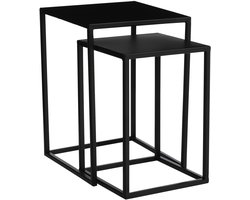 Mica Decorations Bijzettafels Goa - set 2x st - zwart - 36/42 cm - metaal - vierkant - plantentafels