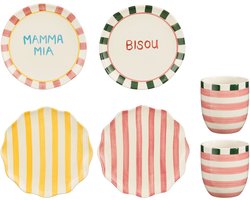 Mica Decorations Bliss Serviesset - 6-delig - Steengoed - Roze, Geel, Groen