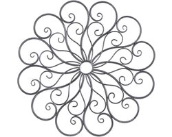 Mica Decorations Bloem Wanddecoratie - 60x60x0 cm - Ijzer - Grijs