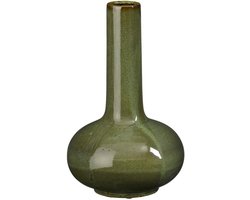 Mica Decorations Bloemenvaas Milly - groen - keramiek - D24 x H36 cm - smalle hals - flesvaas