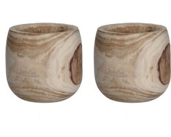Mica Decorations Bloempot - 2x - hout - voor binnen en buiten - D24 cm - Plantenbak