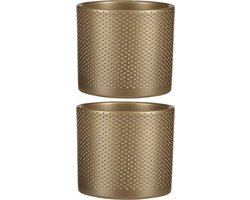 Mica Decorations Bloempot - 2x stuks - goud - relief - keramiek - 13 x 12 cm - plantenpotten binnen