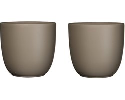 Mica Decorations Bloempot - 2x stuks - taupe bruin - mat - H14 x D14.5 cm - keramiek - voor kamerplant - plantenpot