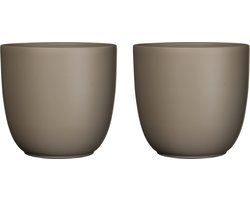 Mica Decorations Bloempot - 2x stuks - taupe bruin mat - H28,5 x D31 cm - keramiek - voor kamerplant - plantenpot