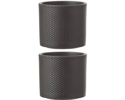 Mica Decorations Bloempot - 3x stuks - antraciet - relief - keramiek - D14 x H13 cm - plantenpotten binnen