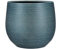 Mica Decorations Bloempot - blauw - ribbel - keramiek - 29x25 cm - plantenpotten