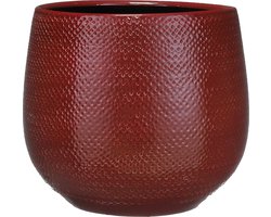 Mica Decorations Bloempot - bordeaux rood- ribbel - keramiek - 25 x 20 cm