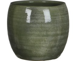 Mica Decorations Bloempot - groen - glanzend - keramiek - 24 x 22 cm - plantenpotten binnen