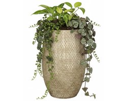 Mica decorations Bloempot / plantenpot Madeira - hoog model - creme - terracotta - 30 x 50 cm - schubbenpatroon