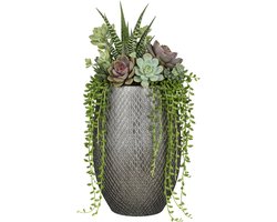 Mica decorations Bloempot / plantenpot Madeira - hoog model - zilver - terracotta - 30 x 50 cm - schubbenpatroon