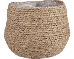 Mica Decorations Bloempot - rotan - naturel - jute - 24 x 26 cm - Met plastic binnenkant