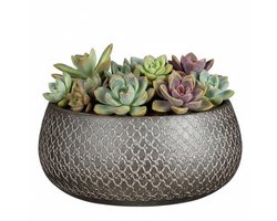 Mica decorations Bloempot / schaal Madeira - zilver - terracotta - 13 x 27 cm - schubbenpatroon