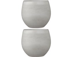Mica Decorations Bloempot - Set van 2x stuks - creme wit - H20 x D23 cm - keramiek - voor kamerplant - plantenpotten