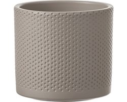 Mica Decorations Bloempot - taupe - relief - keramiek - D13 x H12 cm - plantenpotten binnen