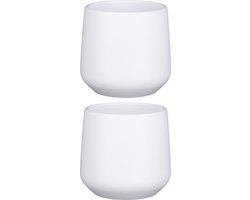 Mica Decorations Bloempot/plantenpot - 2x stuks - mat wit - H13.5 x D14 cm - keramiek - voor kamerplant