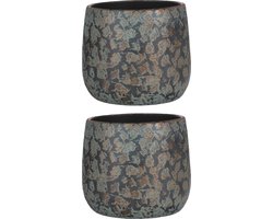 Mica Decorations Bloempot/schaal - Set van 2x stuks - keramiek - kamerplanten - koper - D20 x H20 cm