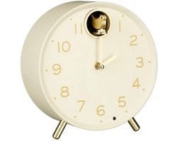 Mica Decorations Bonny Klok Creme - Ronde Decoratieve Klok met Vogeltje bij de 12 - Klok van Polystyreen voor Dressoir, Wandplank of Vensterbank - H9 x Ø17,5 cm - Crème