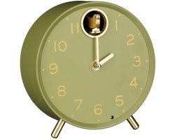 Mica Decorations Bonny Klok Groen - Ronde Klok op Pootjes met Speels Vogeltje Detail bij de 12 - Decoratieve Klok voor Dressoir, Wandplank of Vensterbank - Compact Formaat H9 x Ø17,5 cm