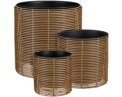 Mica Decorations Cesena Bloempot – Set van 3 – Plantenpot voor Bloemen en Kamerplanten – Bloempotten voor Buiten – Gerecycled Plastic – Lichtbruin