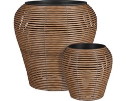 Mica Decorations Cesena Plantenbak - H45 x Ø45 cm - Poly - Bruin - Set van 2