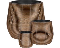 Mica Decorations Cesena Plantenbakken - H40 x Ø45 cm - Poly - Bruin - Set van 3