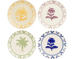 Mica Decorations Clayton Dinerbord - Set van 4 - H3 x Ø25 cm - Steengoed - Groen, Blauw, Geel, Lila