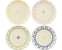 Mica Decorations Clayton Ontbijtbord - Set van 4 - H3 x Ø21 - Steengoed - Groen, Blauw, Geel, Lila