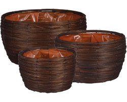 MICA DECORATIONS CLEAVE MAND VOOR PLANTEN - SET VAN 3 - H16 X Ø31 CM - DONKERBRUIN