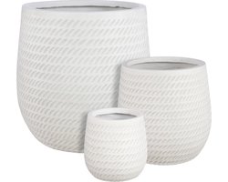 Mica Decorations Corda Plantenbakken - H44 x Ø44 cm - Magnesium - Wit - Set van 3