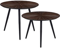 Mica Decorations Dane Bijzettafels - Salontafel Set van 2 - Bijzettafel Rond H44 x Ø54 cm - Koffietafel Set van Gerecycled Hout - Plantentafeltje - Bijzettafeltjes Woonkamer - Bruin