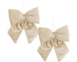 Mica Decorations Decoratie strik - 2x - creme - 20 x 23 cm - fluweel polyester - strik
