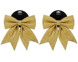 Mica Decorations Decoratie strik - 2x - goud - 24 x 28 cm - kunststof - bruiloft versiering