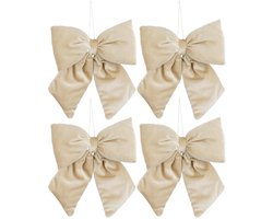 Mica Decorations Decoratie strik - 4x - creme - 20 x 23 cm - fluweel polyester - strik