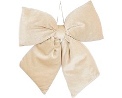 Mica Decorations Decoratie strik - creme - 30 x 34 cm - polyester velvet - strikken
