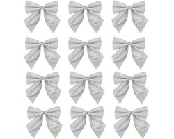 Mica Decorations Decoratie strikjes - 12x st - zilver - 10 x 12 cm - bruiloft versiering