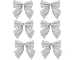 Mica Decorations Decoratie strikjes - 6x st - zilver - 10 x 12 cm - bruiloft versiering
