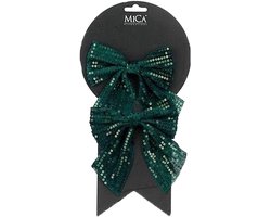 Mica Decorations Decoratie strikken - 2x st - groen met glitter - 12 x 13 cm - strikjes
