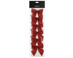 Mica Decorations Decoratie strikken - 6x st - rood - 10 x 12 cm - bruiloft/feest versiering