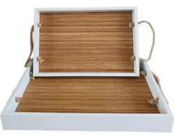 Mica Decorations ,Decoratieve  Houten dienblad wit,Set van 2 , L35xB25xH4cm