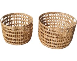 Mica Decorations Decoratieve Manden - H36 x Ø52 cm - Waterhyacint - naturel bruin - Set van 2
